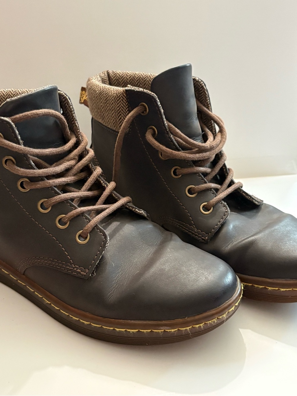Dr. Martens Brown Lace-Up Ankle Boots with Patterned Cuff